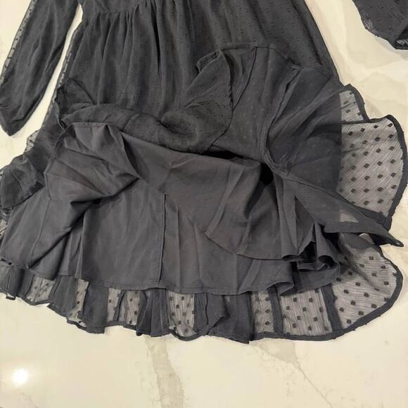 Loft NWT Clip Godet Mini Flare Dress Women’s 8 Black Ruffle Collar V-Neck Chic - Picture 5 of 10